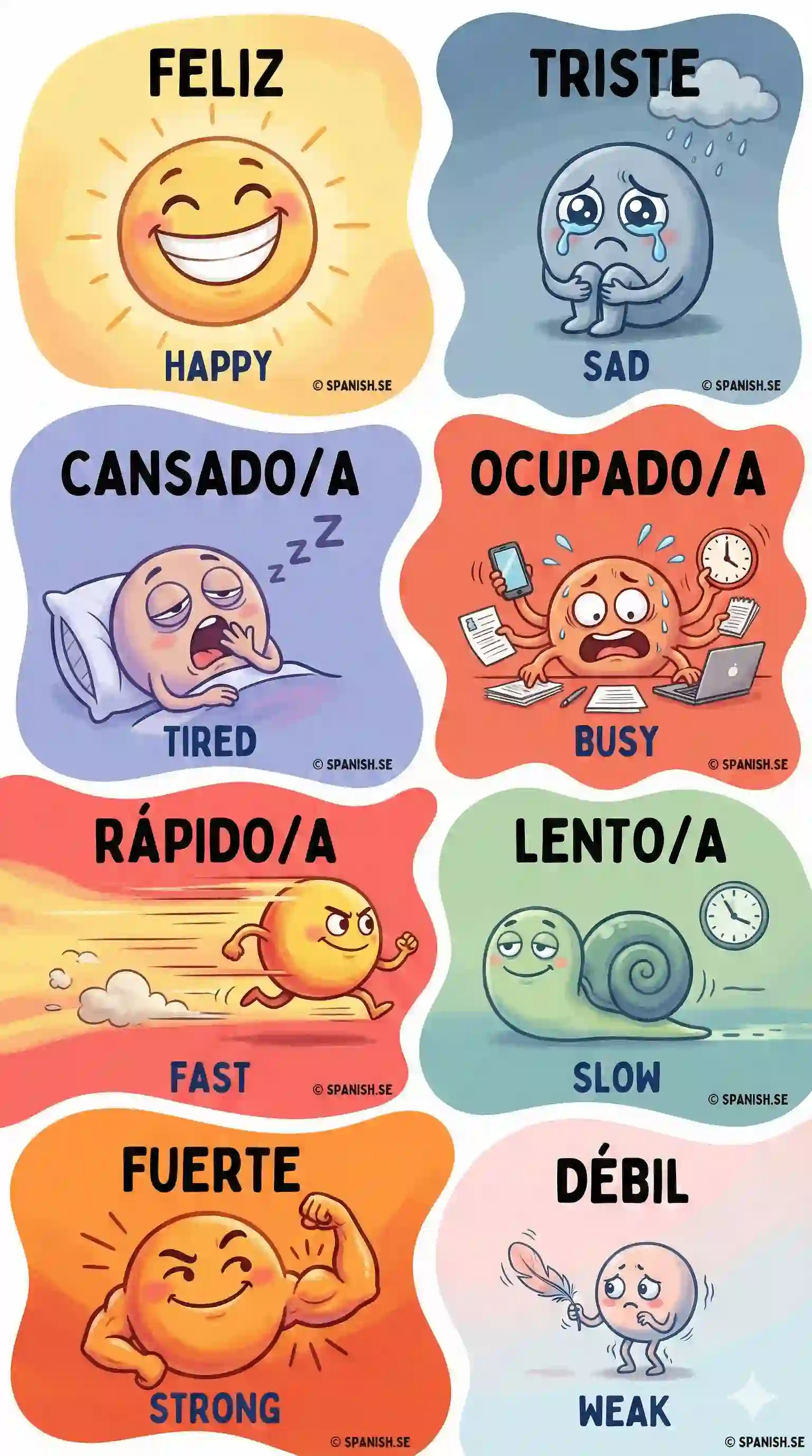 Colorful Spanish illustration for daily routine vocabulary
